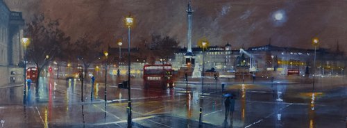 Late Night London , Trafalgar Square by Alan Harris