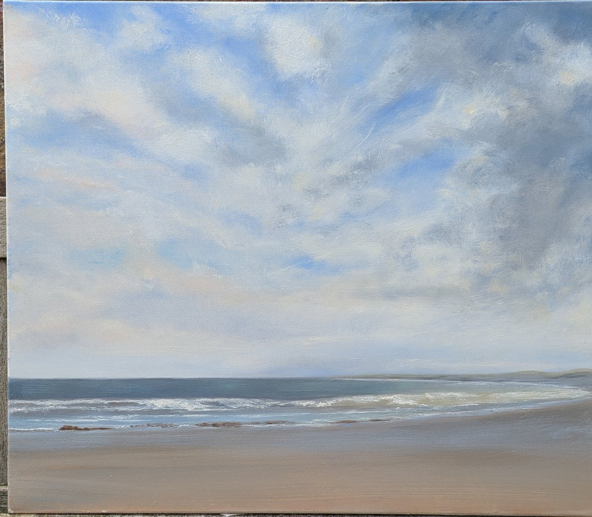 Impressionistic Landscape Oil Painting By Sarah Louise Armstrong, 28 X 24", Calm Day At Bridlington, Original Artwork