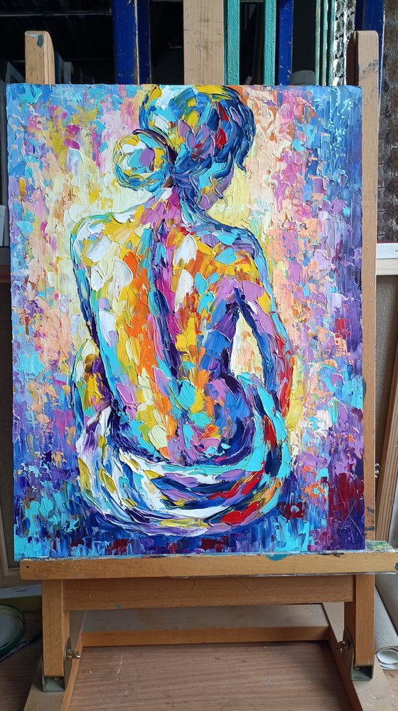 Nude Elegance - colored oil painting, beautiful, woman body, nude, erotic, body, woman, woman body, oil painting, gift for him, gift for man, nu