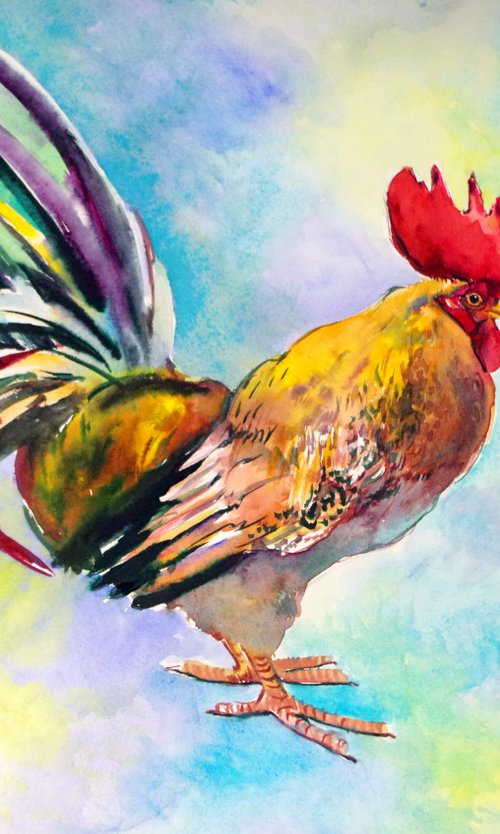 Rooster watercolor art by Suren Nersisyan