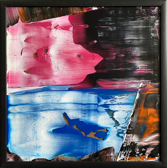 "Push It Real Good" - Original PMS Abstract Acrylic Painting On Plexiglass, Framed - 26" x 26"