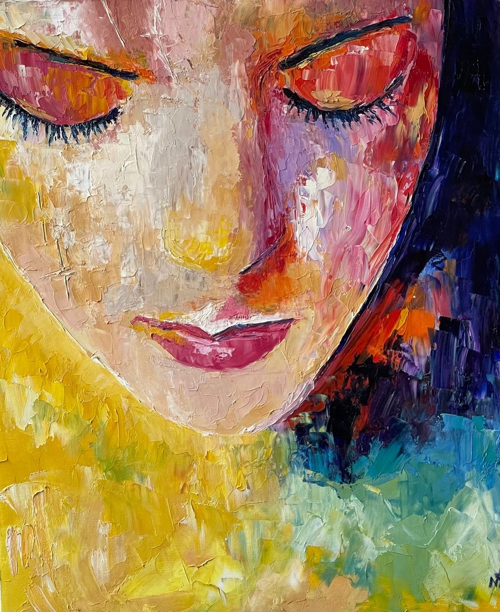 Abstract Portrait Oil Painting By Anastasiia Novitskaya, 20 X 24, Dreaming, Original Artwork