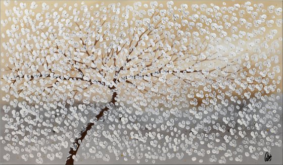 Flying White II  acrylic abstract painting cherry blossoms nature painting , stretched canvas wall art