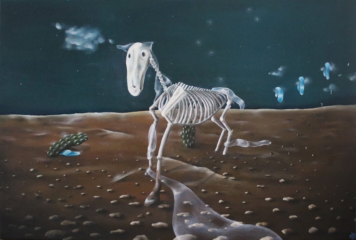 Surrealistic Animal Oil Painting By Vanessa T Stefanova, 30 X 20", Hypochondriac, Original Artwork