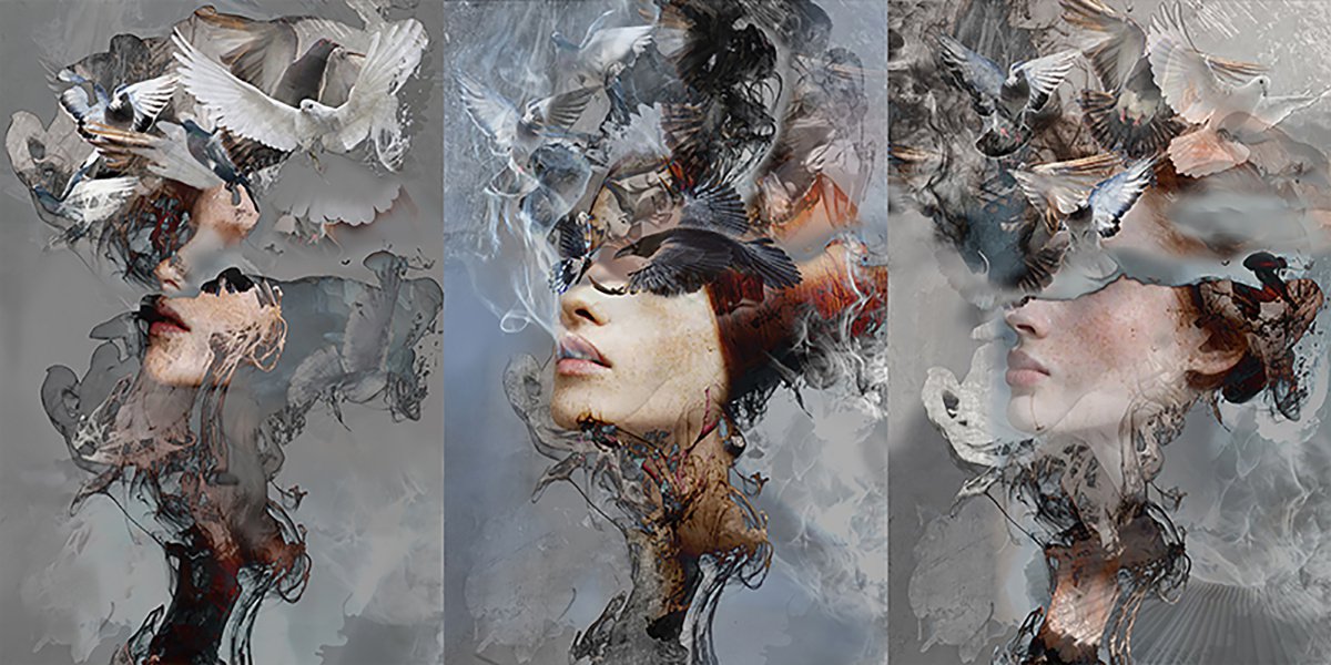 Birds II / Series of Digital Portraits On Canvas 40 cm x 90 cm by Anna Sidi-Yacoub