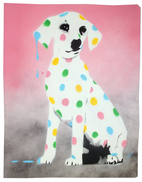 Damien's dotty, spotty, puppy dawg (pink on gorgeous watercolour paper). by Juan Sly