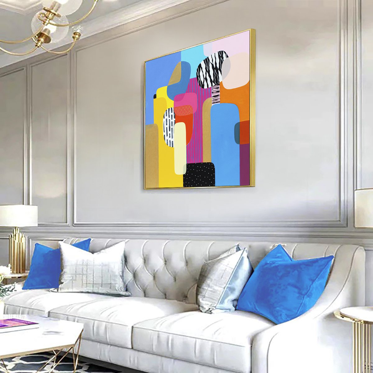Abstract Acrylic Painting By Martina Boycheva, 31 X 31", Geometry On The Runway Ii, Original Artwork
