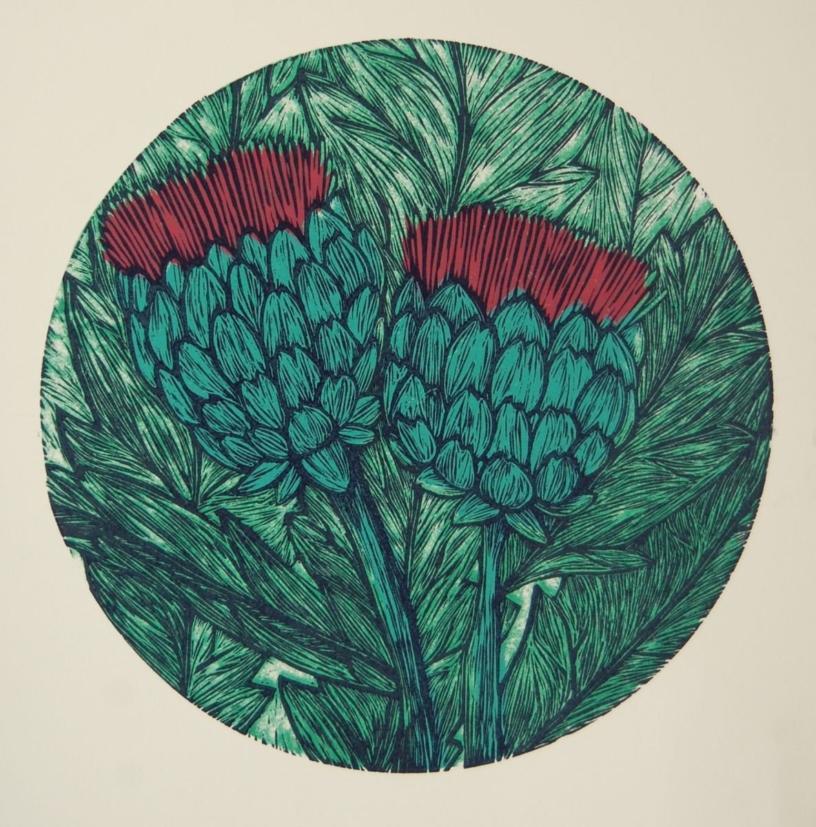 Alcachofas (woodcut) by Constanza Macchiavello