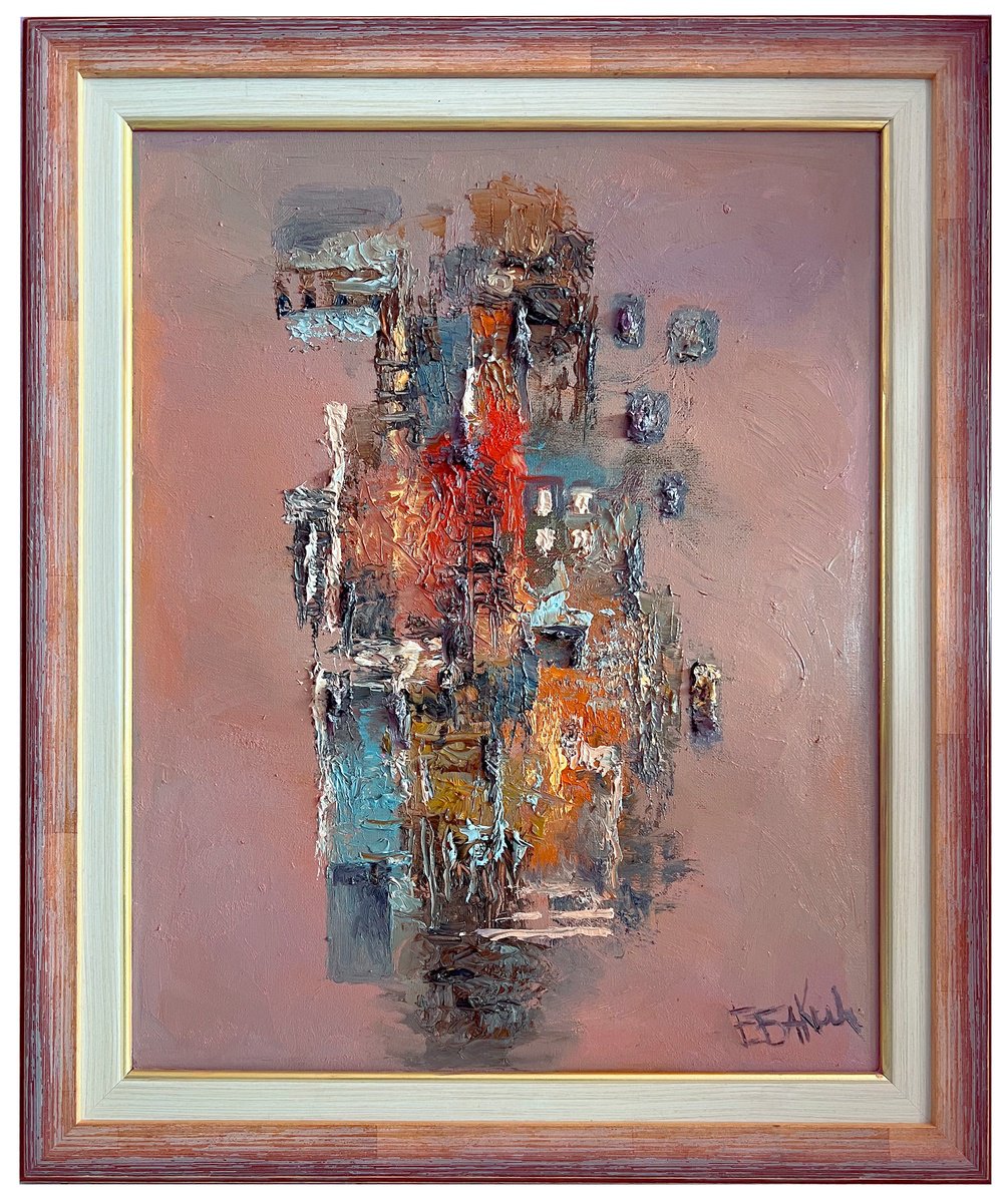 Abstract Oil Painting By Eleonora Bakalova, 20 X 24, Hidden Town, Original Artwork