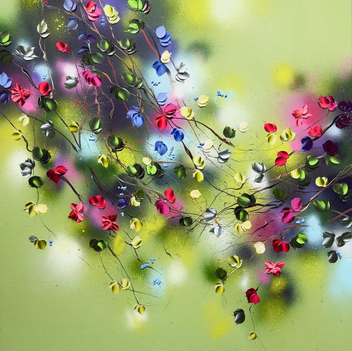 Abstract Acrylic Painting By Anastassia Skopp, 35 X 35, Radiant Blossoms, Original Artwork