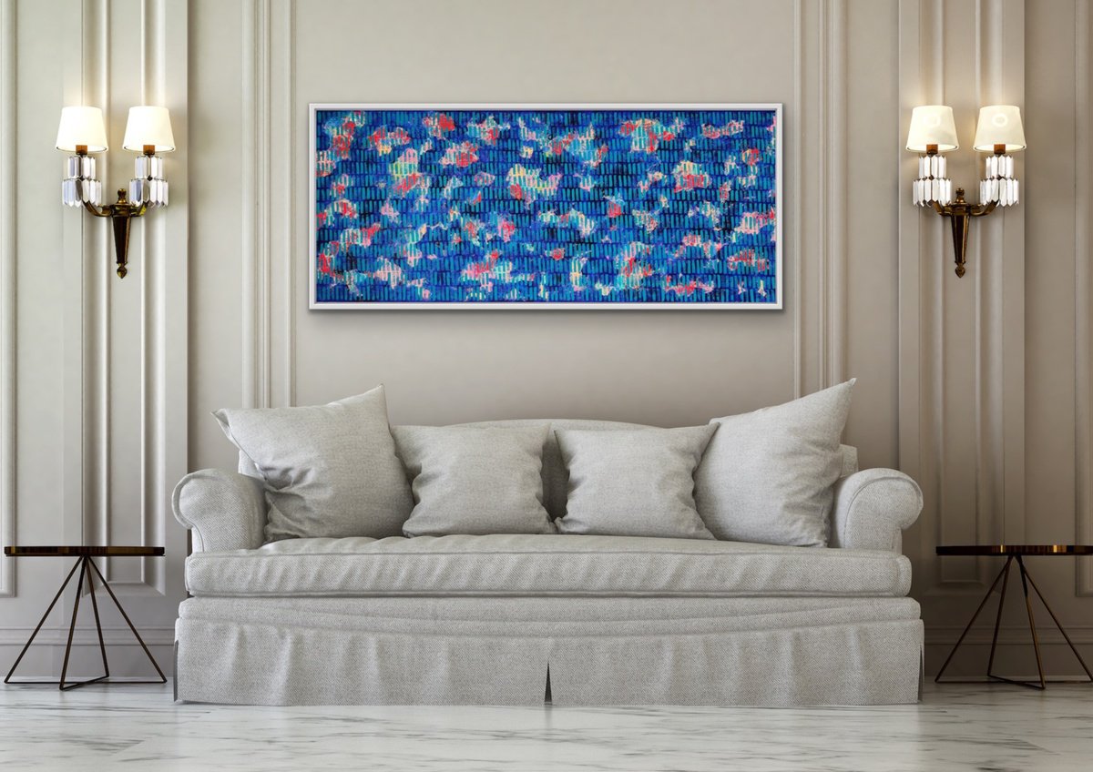 Expressive Abstract Acrylic Painting By Ketki Fadnis, 60 X 24", Shine Through Blue, Original Artwork