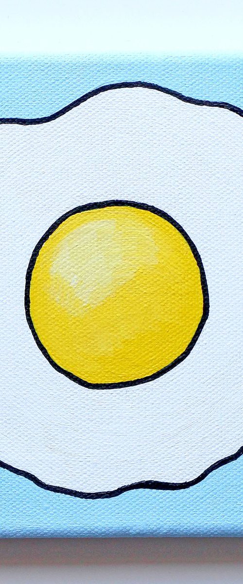 Fried Egg Pop Art Painting On Miniature Canvas by Ian Viggars