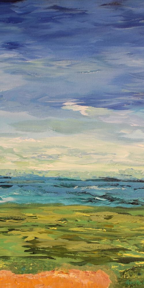 Sky, Sea and Golf ! Abstract art in Acrylics, Gift by Geeta Yerra