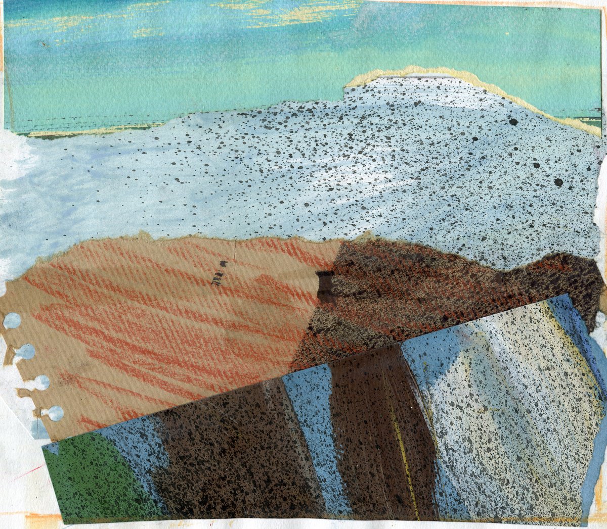 Abstract Landscape Collage By Elizabeth Anne Fox, 9 X 8, A Quiet Green Sea, Original Artwork