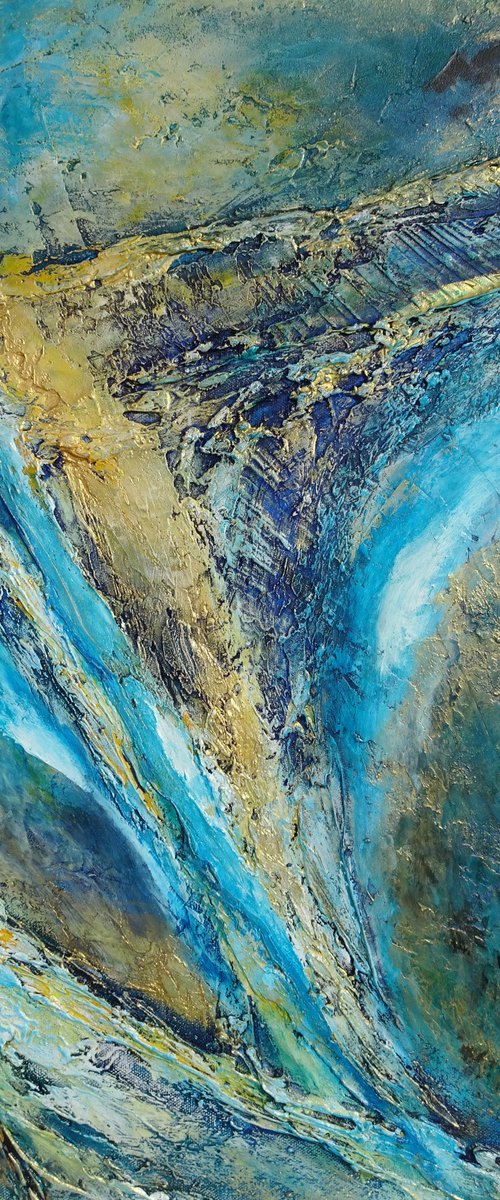 Contemporary Blue Abstract Painting. Modern Blue and Gold Textured Art by Sveta Osborne