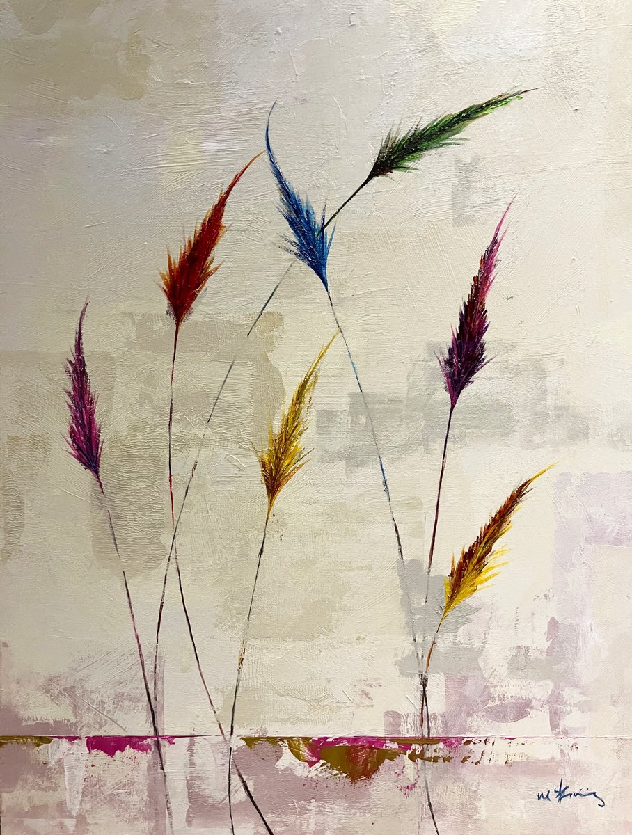 Impressionistic Botanical Acrylic Painting By Mark Skirving, 17 X 24", Grass, Original Artwork