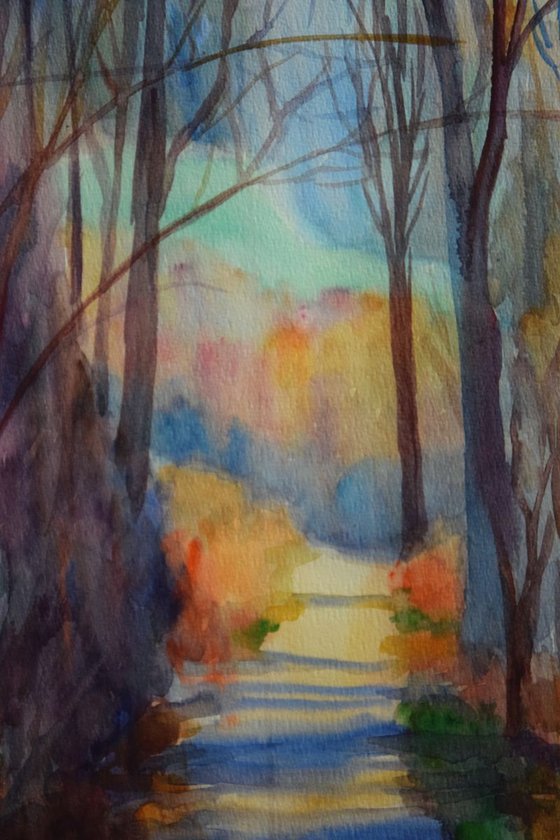 Watercolor painting Spring in the forest in Bratislava Slovakia