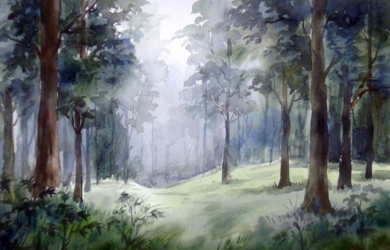 Mysterious Mountain Dense Forest - Watercolor on paper