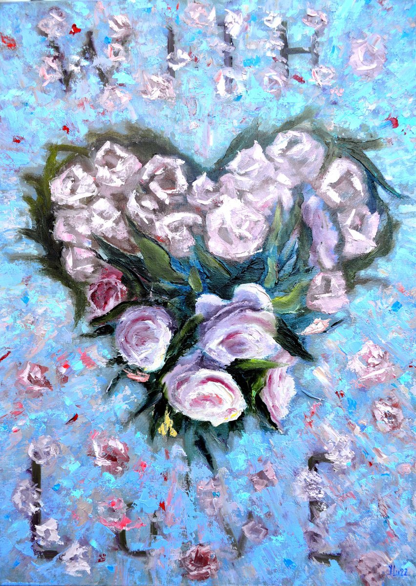 Impressionistic Abstract Oil Painting By Elena Lukina, 20 X 28, Valentine. Tender Love. Valentine