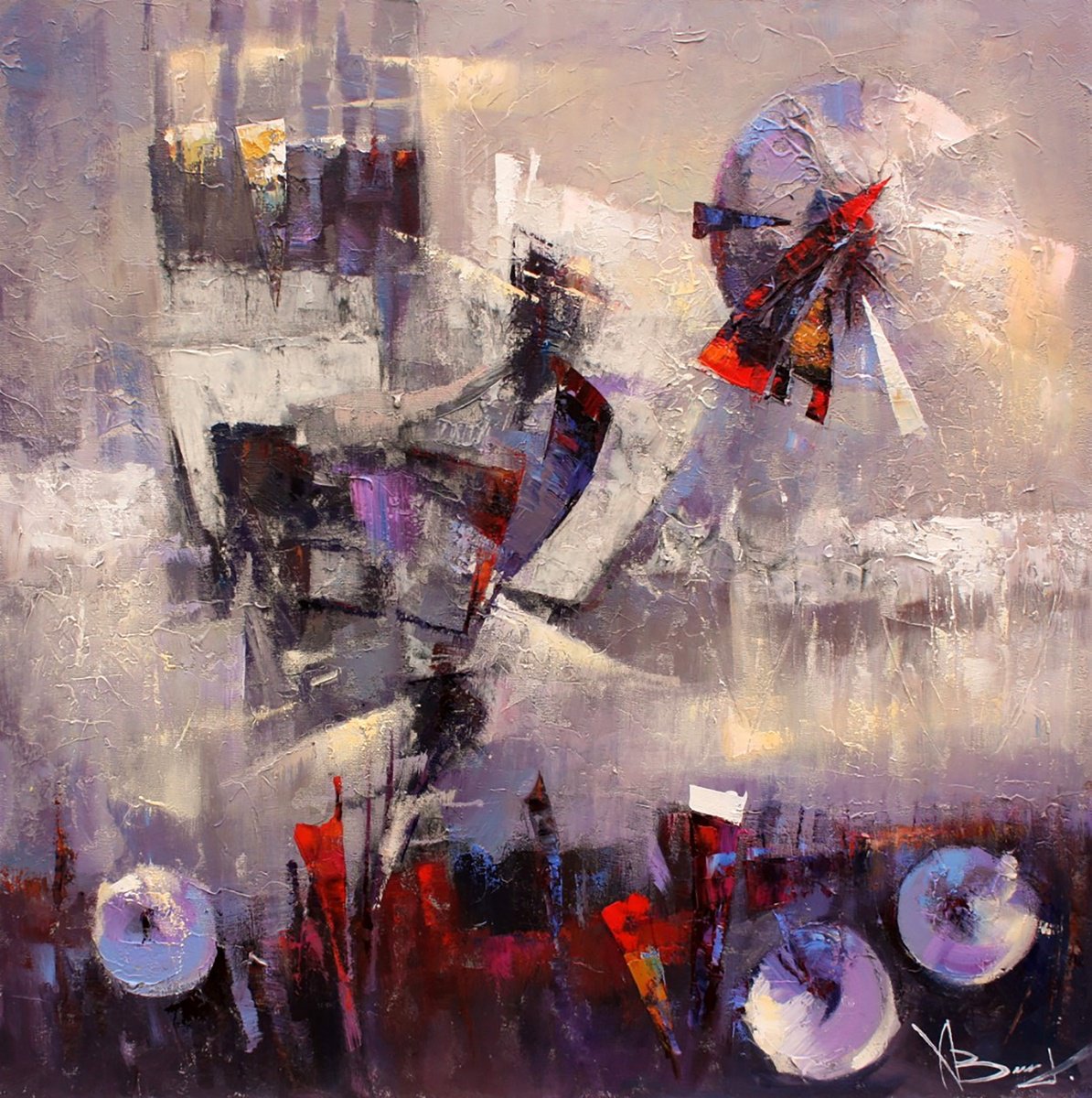 Impressionistic Abstract Oil Painting By Valentina Kozyar, 39 X 39", Dawn, Original Artwork