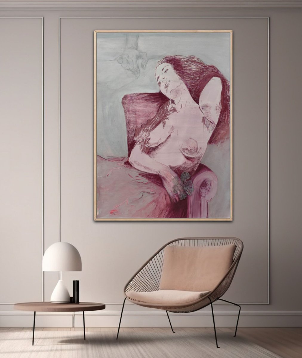 Expressive Portrait Painting By Gugi Goo, 33 X 45, Whispers Into Nowhere..., Original Artwork