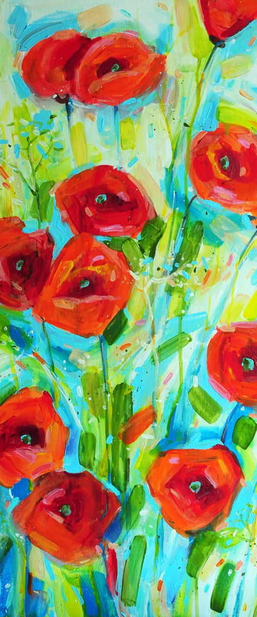 Poppies meadow 50x70 cm by Liubov Kvashnina