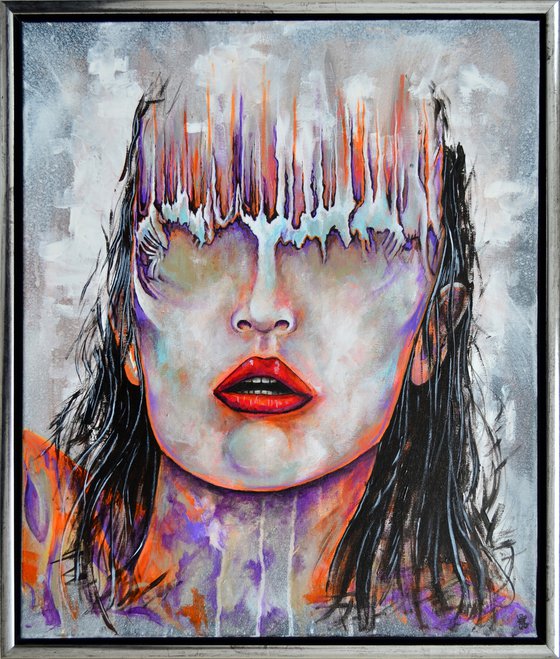 Bizarre Lady - Original New Contemporary Painting Art on Canvas Framed with Floating Frame Ready To Hang