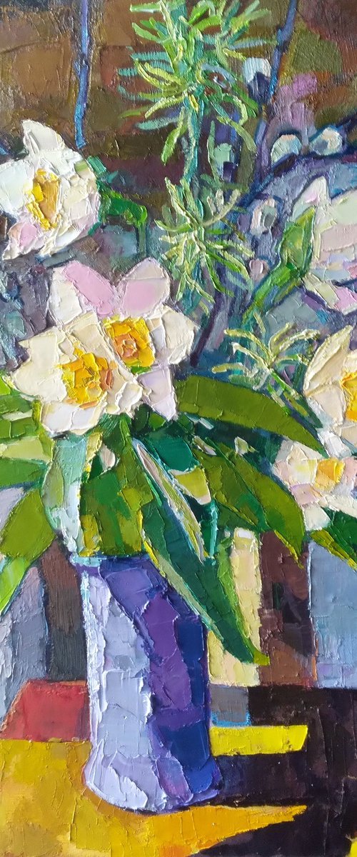 STILL LIFE WITH DAFFODILS AND PUSSY WILLOW . LARGE by Ruslan Khais