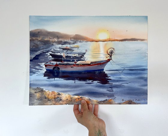 Boats on the pier Sunset