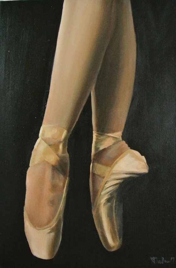 'Pointe' , Ballet Shoes, Ballet Painting, Ballerina, Dance, Framed and Ready to Hang