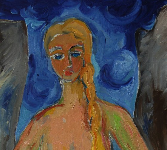 WORLD CREATION - large nude art, original oil painting, Eve, heart, heaven, love