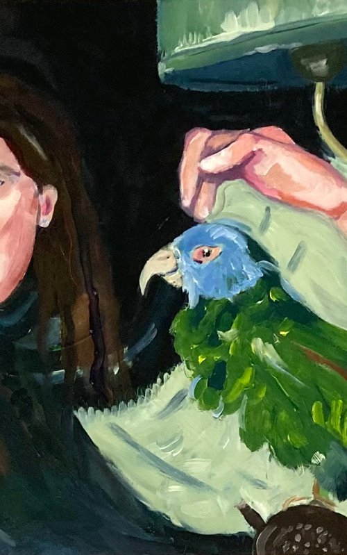Woman with Parakeet by Sarah Bale