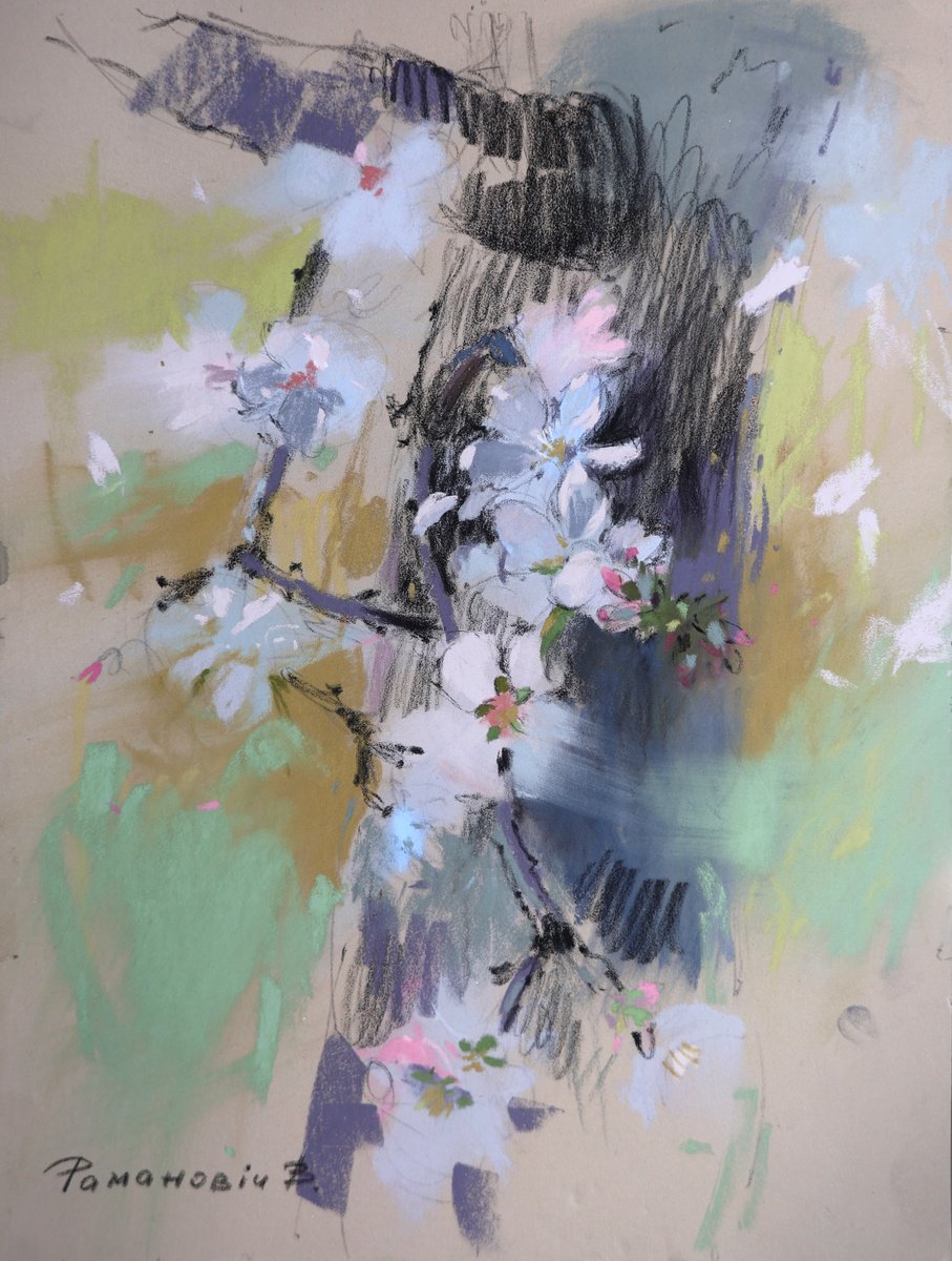 Impressionistic Pastel Drawing , Almond Blossom By Victoria Ramanovich, 17 X 21, Artwork For Sale On Artfinder