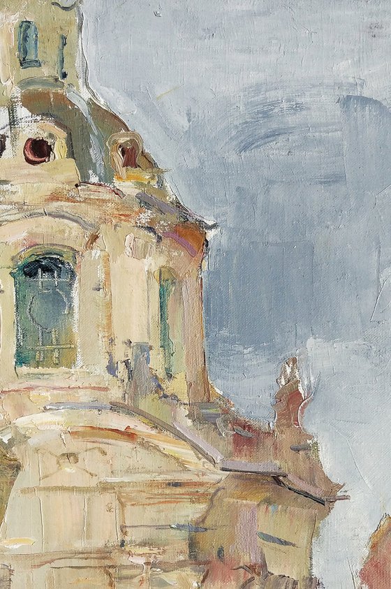 Temple on Piazza Venezia, Rome. Roman Holiday series. Original plein air oil painting .