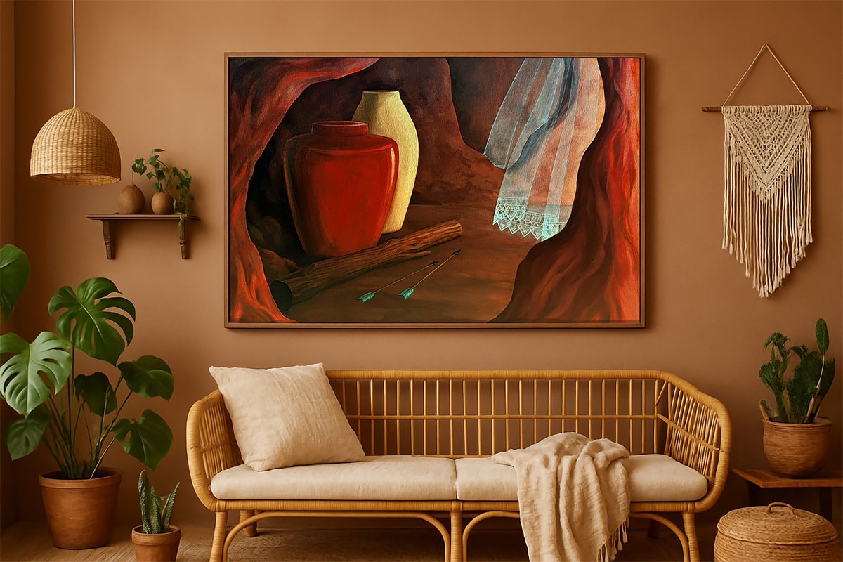 Surrealistic Acrylic Painting , In The Cave By Andromachi Giannopoulou, 59 X 39, Artwork For Sale On Artfinder