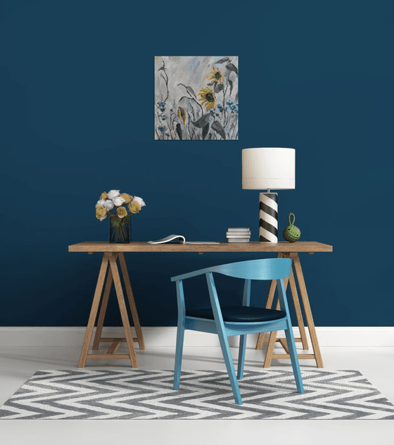 Sunflowers on a Gray Background