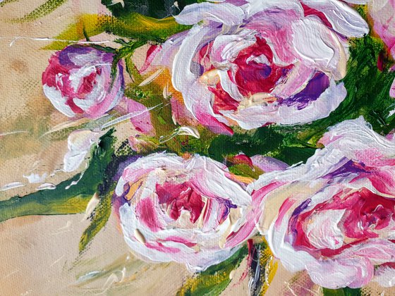 "Roses of her dreams" abstract original painting 30x40cm gift idea art for woman