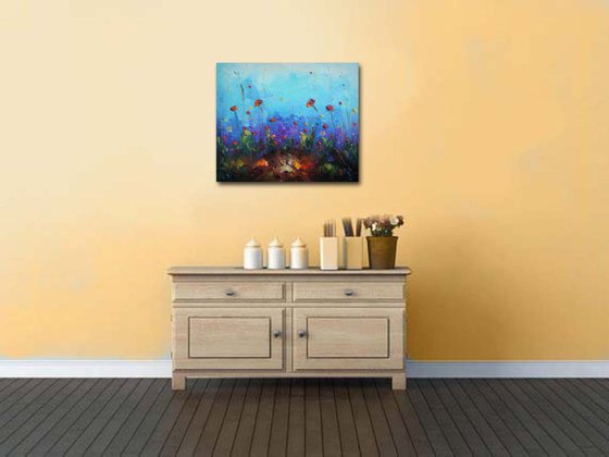 Colors in the field, Floral Painting, free shipping