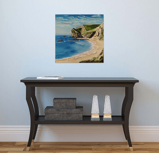 Coastline in England, original landscape sea oil painting, Gift, bedroom painting