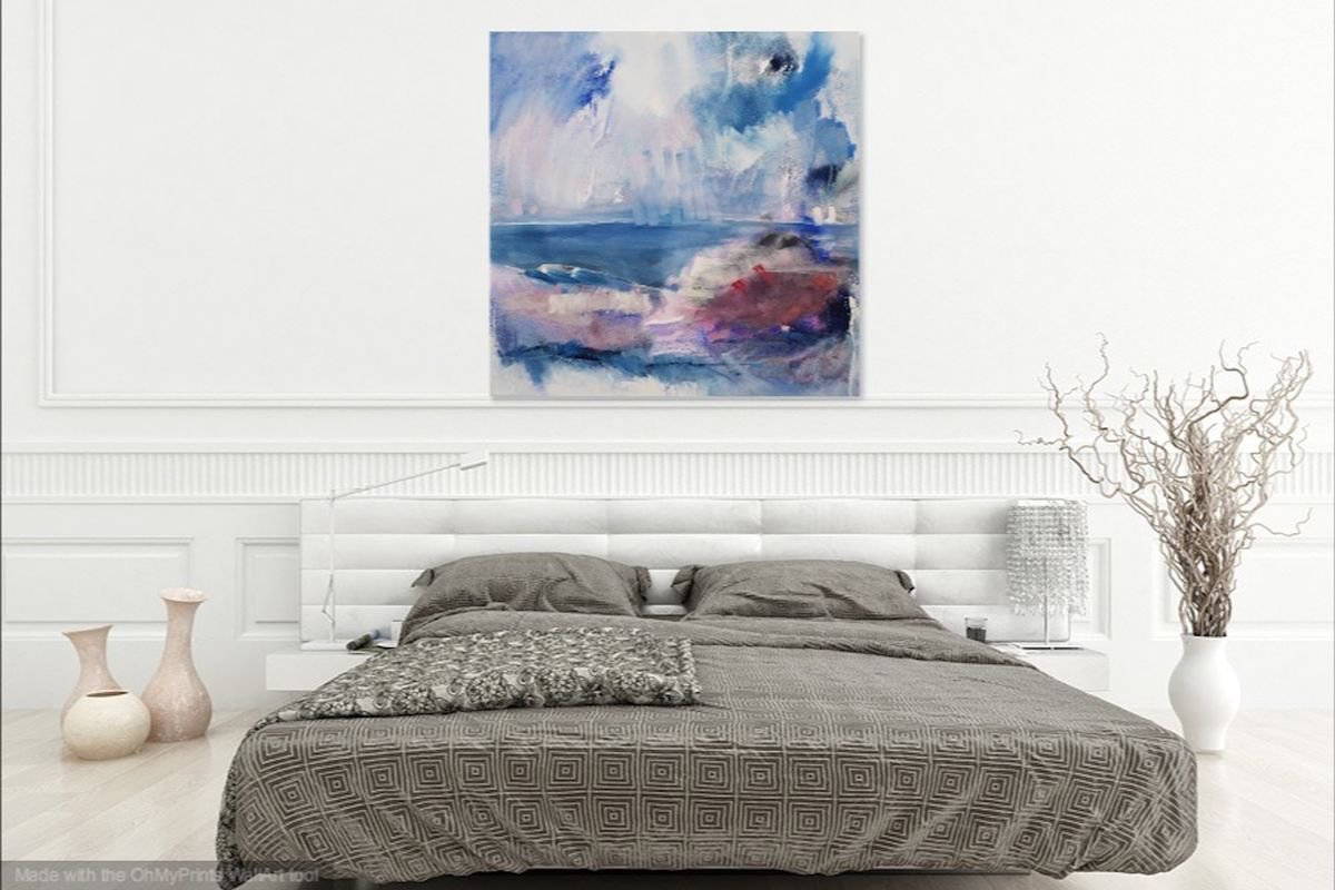 Expressive Landscape Painting By Gesa Reuter, 31 X 31, Blue World, Original Artwork