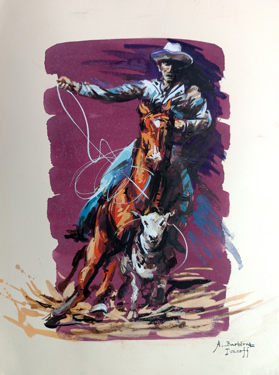 Expressive Animal Painting By Alexandre Barbera-Ivanoff, 12 X 16, Lassoed Movement (3), Original Artwork