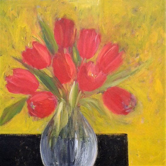 Nine Red Tulips