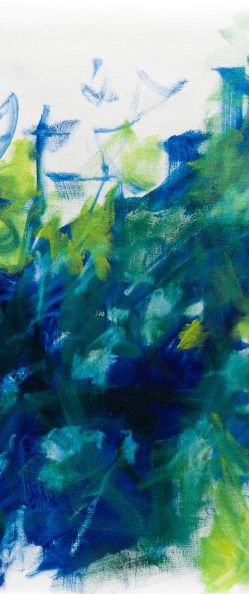Abstract tall grasses 2 in green and blue - READY TO HANG by Fabienne Monestier