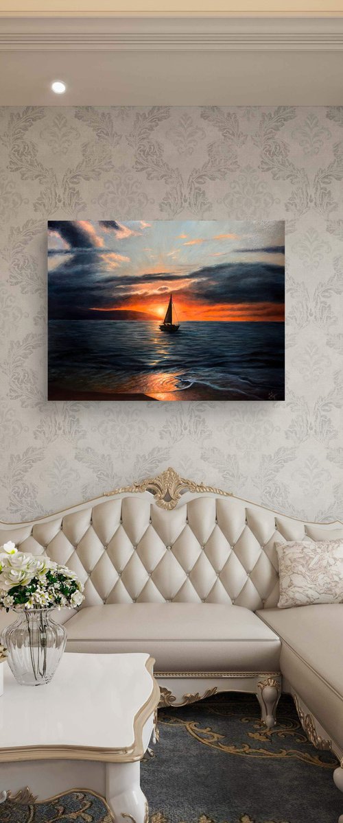 Sunset Sailboat by Valentina Ash
