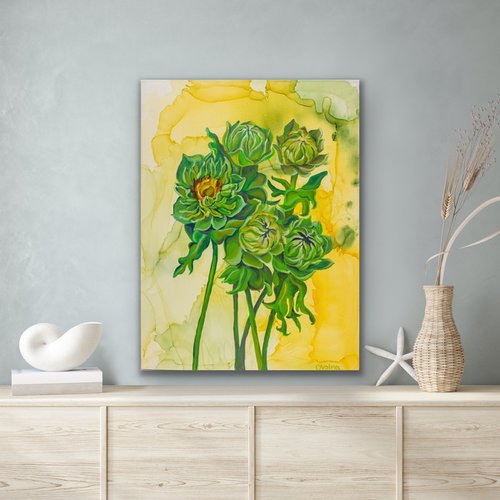 Green Sunflowers by Olga Volna