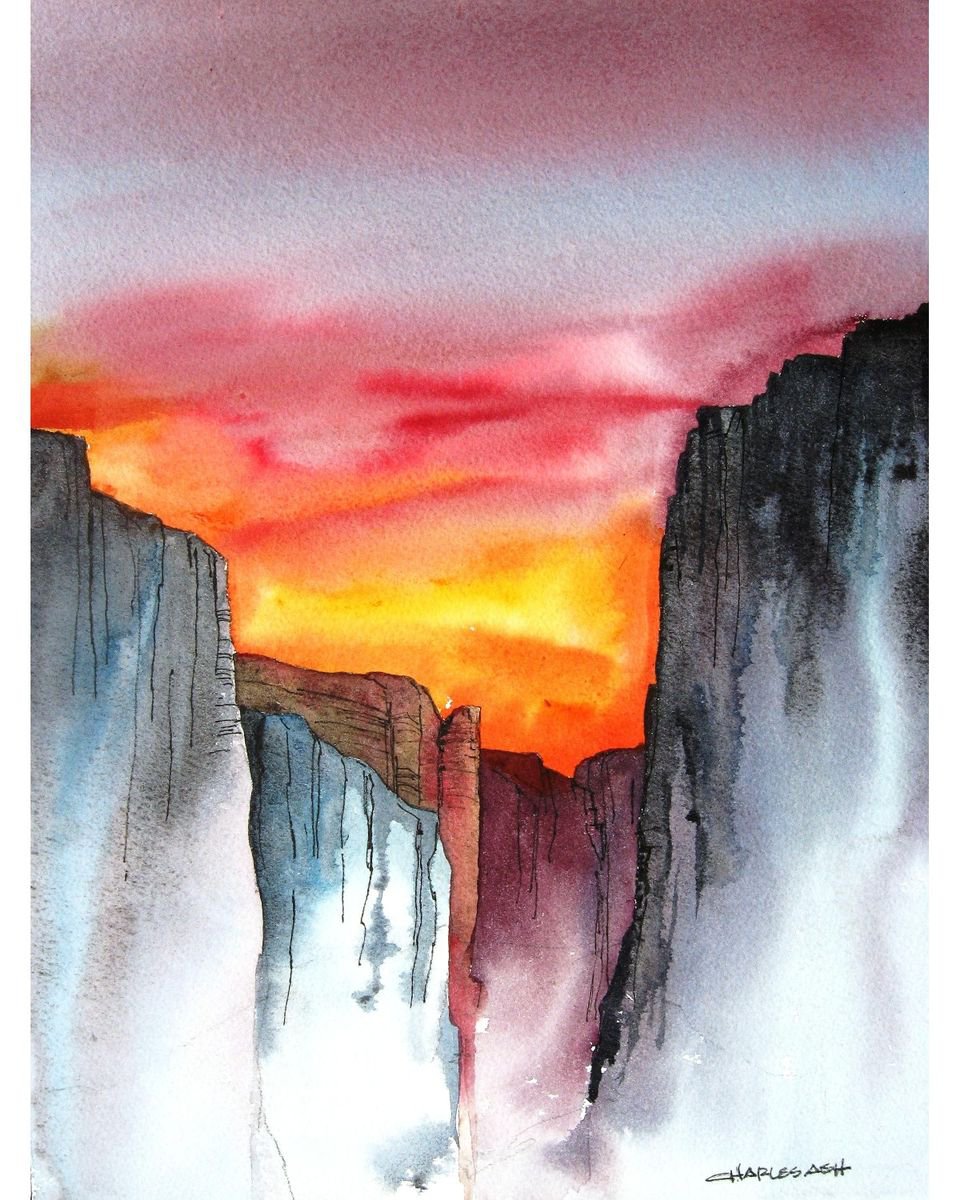 Canyon Sunset - Original Watercolor Painting by CHARLES ASH