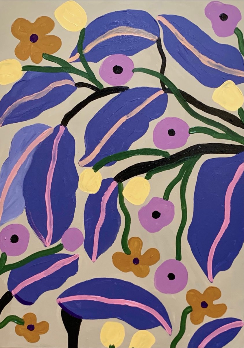 Urban And Pop Botanical Acrylic Painting By Aurora Camaiani, 20 X 28, Fiori Fioriti, Original Artwork