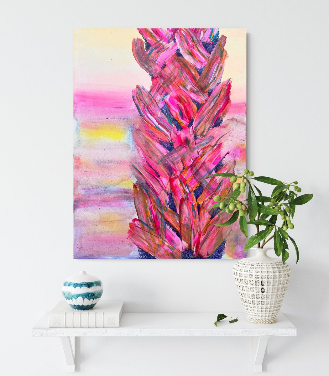 Organic Botanical Acrylic Painting By Kathryn Sillince, 25 X 37", 