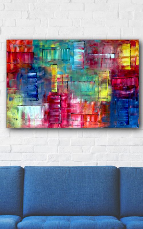 "Shape Up" - FREE SHIPPING to the USA - Original PMS Geometrical Abstract Oil Painting On Canvas - 36" x 24" by Preston M. Smith (PMS)