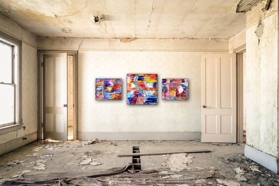 "Seeing All The Angles" - FREE USA SHIPPING - Original PMS Abstract Triptych Oil Paintings On Canvas - 64" x 24"